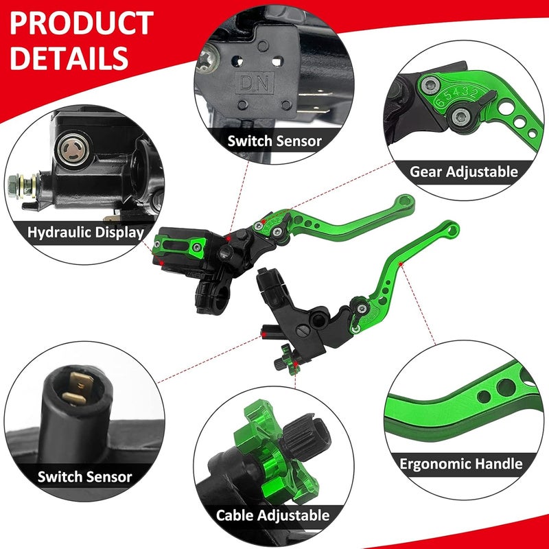 JAVIK Universal Bike Brake Master Cylinder Clutch Lever Set for 7/8" Handlebar - Black & Green - Image 5