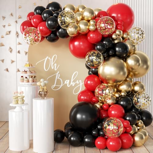 MEBAY Red Black Gold Balloons Arch Kit with Gold Confetti 166Pcs Red Gold Black Balloons Garland for Birthday Wedding Anniversary Movie Casino Night Hollywood New Years Festival Decorations - Image 1