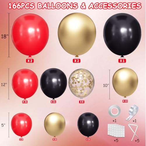 MEBAY Red Black Gold Balloons Arch Kit with Gold Confetti 166Pcs Red Gold Black Balloons Garland for Birthday Wedding Anniversary Movie Casino Night Hollywood New Years Festival Decorations - Image 5