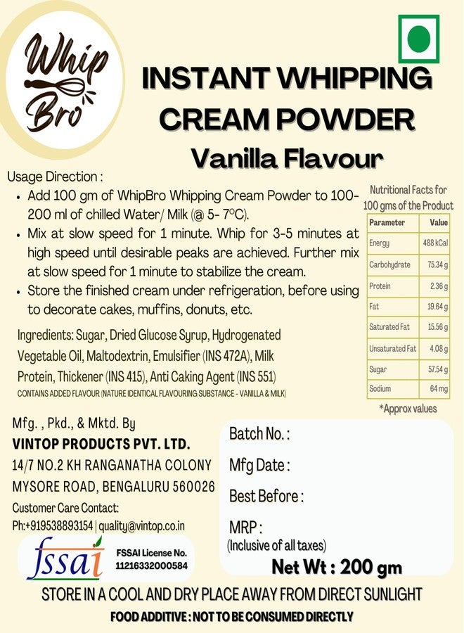 VINTOP WhipBro Whipping Cream Powder (200g) | Vanilla Flavour | Instant Dessert & Bakery Cream | Easy to Whip | Rich & Smooth Texture - Image 5