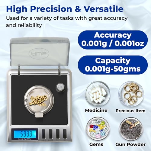 American Weigh Scales ميزان AWS Gemini50 بقدرة 50 ملغ 50g x 0001g ميزان مجوهرات رقمي لمواد الذهب والأحجار الكريمة يشمل أوزان المعايرة، ملاقط، صينية، وظيفة الطي، 6 وحدات Gemini50g أسود - Image 3