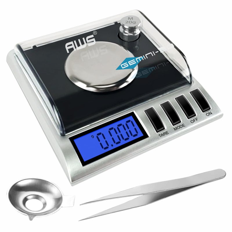 American Weigh Scales ميزان AWS Gemini50 بقدرة 50 ملغ 50g x 0001g ميزان مجوهرات رقمي لمواد الذهب والأحجار الكريمة يشمل أوزان المعايرة، ملاقط، صينية، وظيفة الطي، 6 وحدات Gemini50g أسود - Image 2