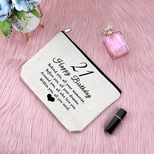 Sfodiary 21st Birthday Gifts for Girls Daughter Makeup Bag 21 Year Old Birthday Gifts Ideas Friendship Gift for Women Best Friends Besties Cosmetic Bag Happy 21st Birthday Gift for Sister Niece Travel Pouch - Image 3