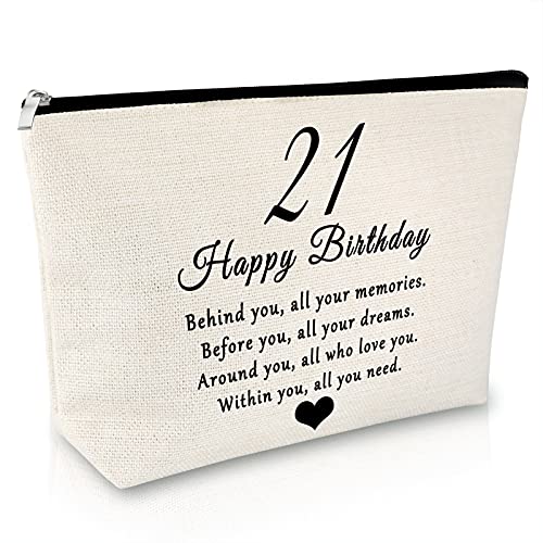 Sfodiary 21st Birthday Gifts for Girls Daughter Makeup Bag 21 Year Old Birthday Gifts Ideas Friendship Gift for Women Best Friends Besties Cosmetic Bag Happy 21st Birthday Gift for Sister Niece Travel Pouch - Image 1