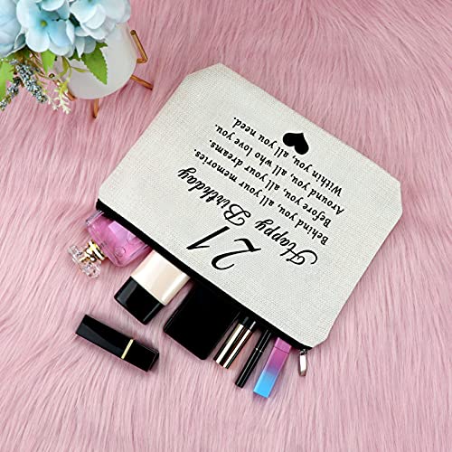 Sfodiary 21st Birthday Gifts for Girls Daughter Makeup Bag 21 Year Old Birthday Gifts Ideas Friendship Gift for Women Best Friends Besties Cosmetic Bag Happy 21st Birthday Gift for Sister Niece Travel Pouch - Image 4