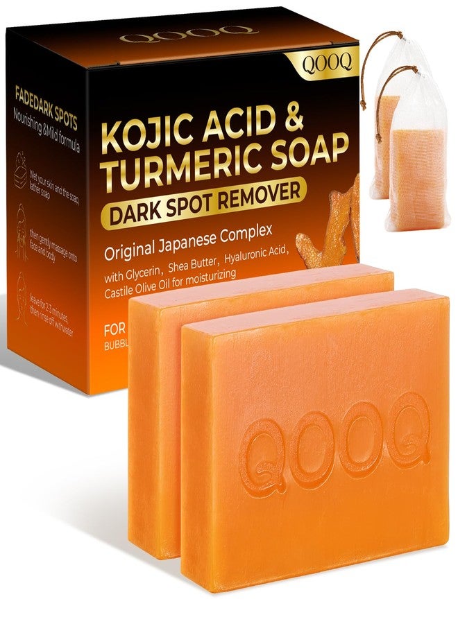 QOOQ Turmeric Kojic Acid Soap for Dark Spots Brightening - Face and Body Wash with Vitamin C, Retinol, Collagen, Vitamin E, Glycerin, Shea Butter & Castile Olive Oil - Soap for Women & Men (120g x 2) - Image 1