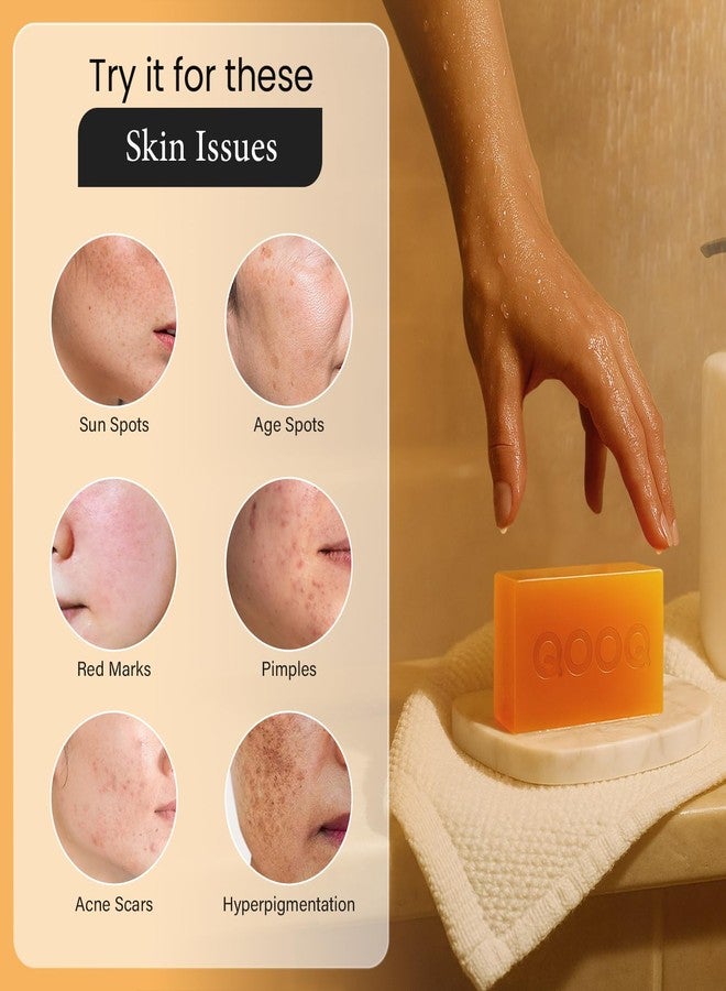 QOOQ Turmeric Kojic Acid Soap for Dark Spots Brightening - Face and Body Wash with Vitamin C, Retinol, Collagen, Vitamin E, Glycerin, Shea Butter & Castile Olive Oil - Soap for Women & Men (120g x 2) - Image 5