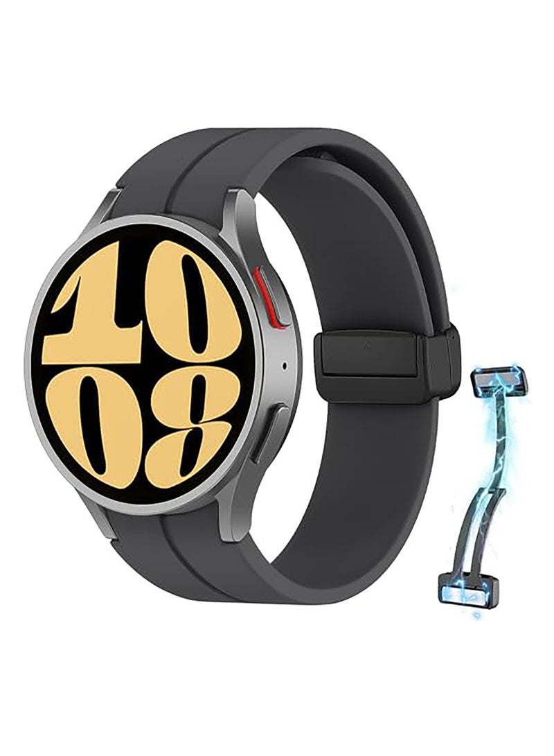 سوار مغناطيسي لساعة سامسونج جالاكسي 6 الكلاسيكية 47 ملم 43 ملم/5 برو 45 ملم/ساعة 7 FE 6 5 4 44 ملم 40 ملم/4 كلاسيكي 46 ملم 42 ملم، حزام سيليكون لساعة سامسونج 5 برو 45 ملم، بدون فجوة إبزيم رمادي - Image 1