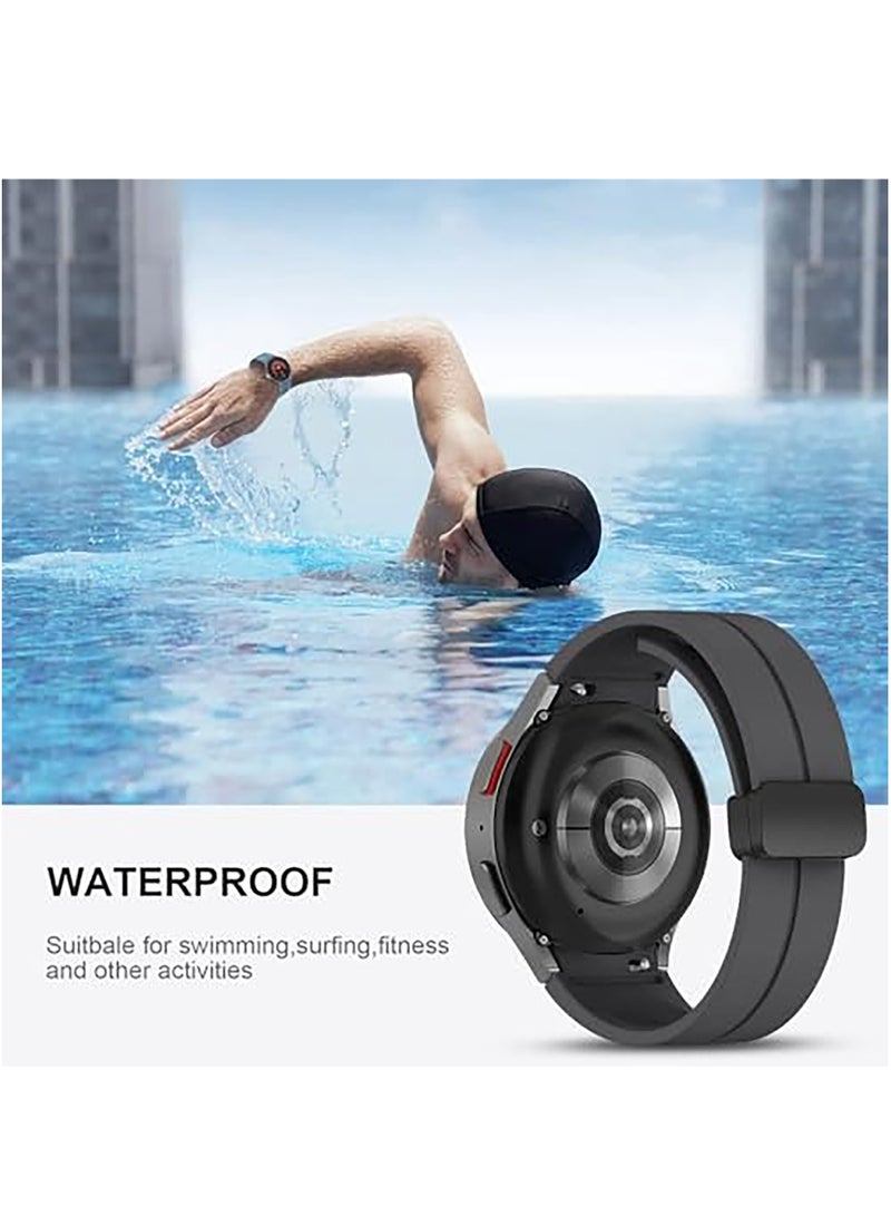 سوار مغناطيسي لساعة سامسونج جالاكسي 6 الكلاسيكية 47 ملم 43 ملم/5 برو 45 ملم/ساعة 7 FE 6 5 4 44 ملم 40 ملم/4 كلاسيكي 46 ملم 42 ملم، حزام سيليكون لساعة سامسونج 5 برو 45 ملم، بدون فجوة إبزيم رمادي - Image 3