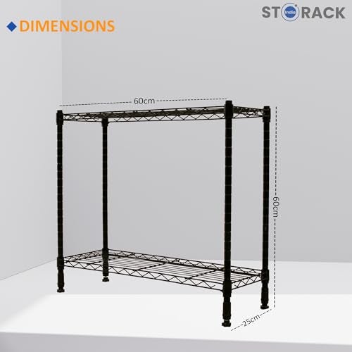 STORACK 2-Tier Mobile Wire Storage Rack | Adjustable CPU Stand, Printer Stand & Book Shelf with Wheels & Leveling Feet | 60L x 25W x 60H CM | Office & Home Storage Cart | Black - Image 3