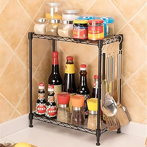 STORACK 2-Tier Mobile Wire Storage Rack | Adjustable CPU Stand, Printer Stand & Book Shelf with Wheels & Leveling Feet | 60L x 25W x 60H CM | Office & Home Storage Cart | Black - Image 4