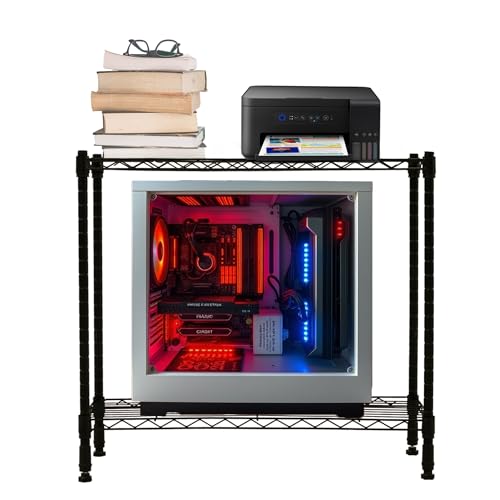 STORACK 2-Tier Mobile Wire Storage Rack | Adjustable CPU Stand, Printer Stand & Book Shelf with Wheels & Leveling Feet | 60L x 25W x 60H CM | Office & Home Storage Cart | Black - Image 1