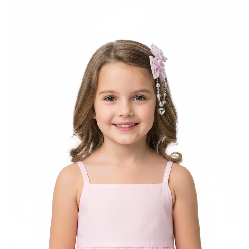 Karp Girls Hair Clips with Sparkly Bows and Beaded Chains – 2Pcs Cute Hair Accessories with Heart Charms – Princess Style Hairpins (Hair Pin (K2525)-Style-2) - Image 2