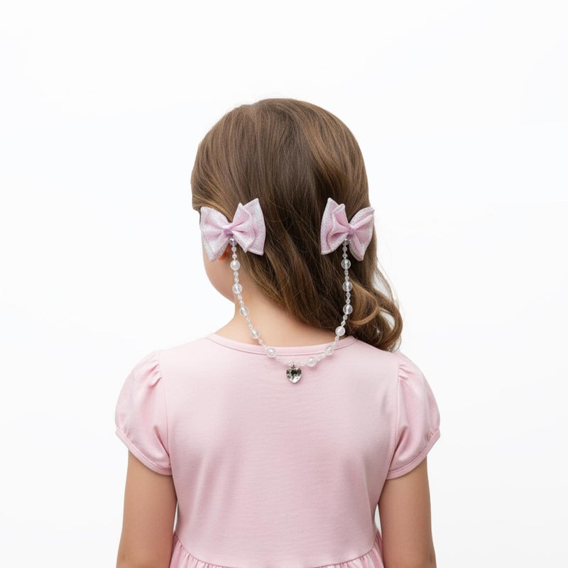 Karp Girls Hair Clips with Sparkly Bows and Beaded Chains – 2Pcs Cute Hair Accessories with Heart Charms – Princess Style Hairpins (Hair Pin (K2525)-Style-2) - Image 3