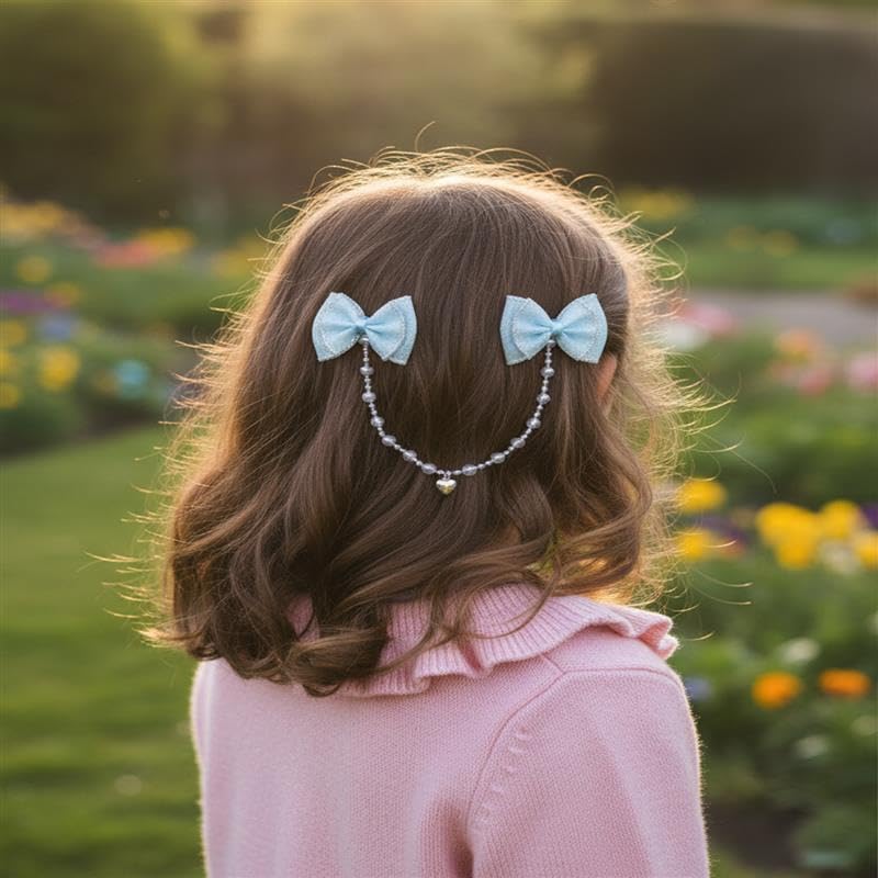 Karp Girls Hair Clips with Sparkly Bows and Beaded Chains – 2Pcs Cute Hair Accessories with Heart Charms – Princess Style Hairpins (Hair Pin (K2525)-Style-2) - Image 4