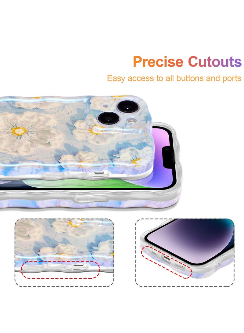 حالة الهاتف المحمول ، واللون الرجعية النفط الطلاء زهرة الليزر لمعان جميل مجعد حافة موجة حساسة حالة الهاتف المحمول أزياء دائمة تبو حماية القضية - Image 5