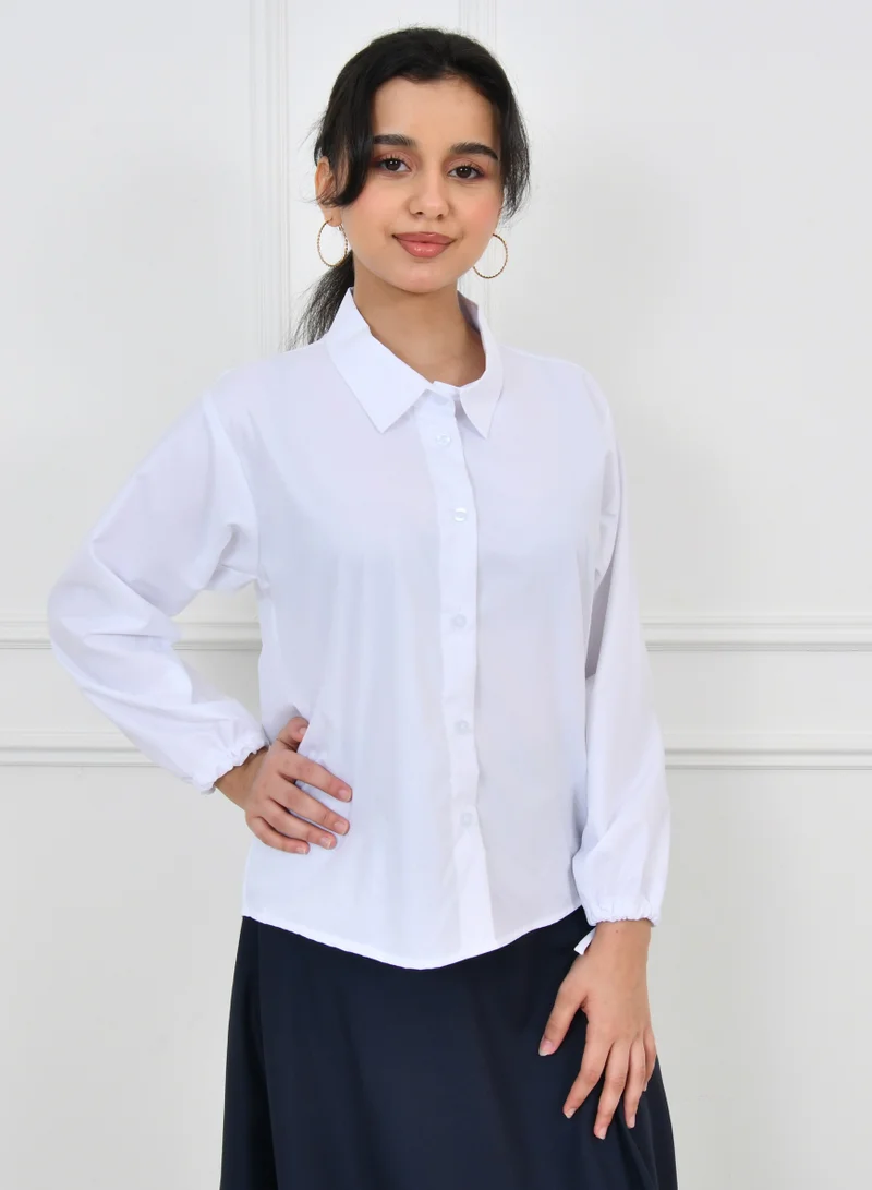 HAWRAA ABAYA White shirt with long sleeves and a tie closure