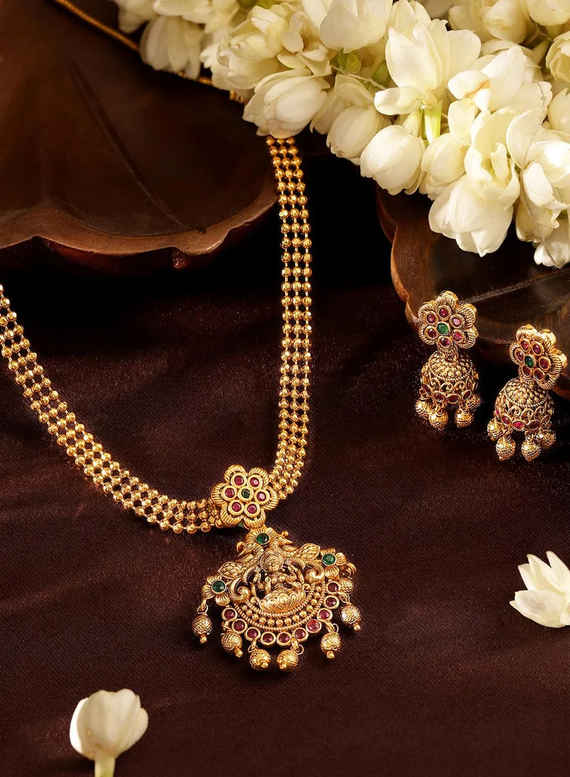 ISHIN Blooming Elegance AD Warm Metallic Plated Choker Elegance Jhumkis Jewellery Set