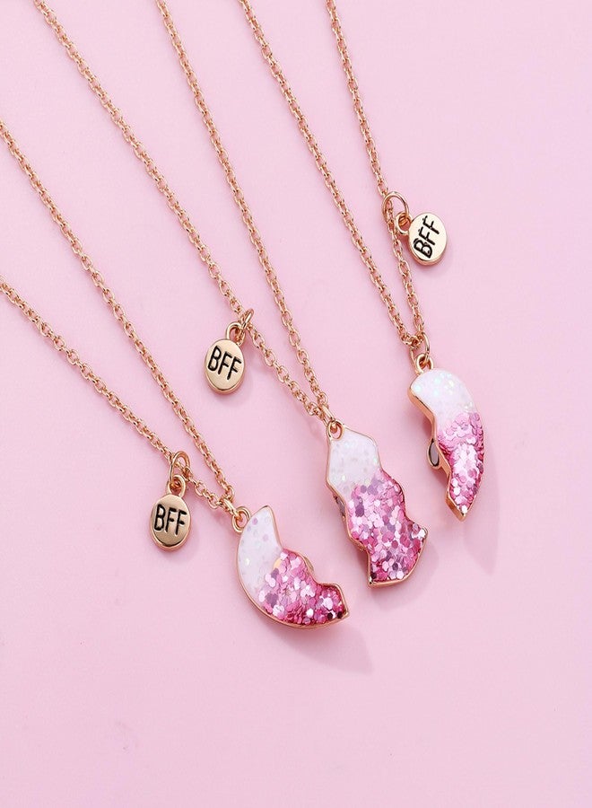 CERSLIMO Best Friend Necklace, Magnetic Bff Necklace for Girls | Matching Heart Friendship Necklace for 2 Girls, Best Friend Necklace for 3 Girls Kids Friends Necklace for Birthday Christmas Gift, 3cm - Image 4