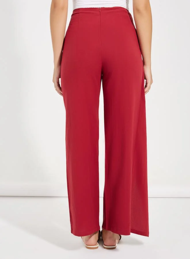 Take Two Wrap Over Style Wide Leg Pants with Self Tie Up by Styli