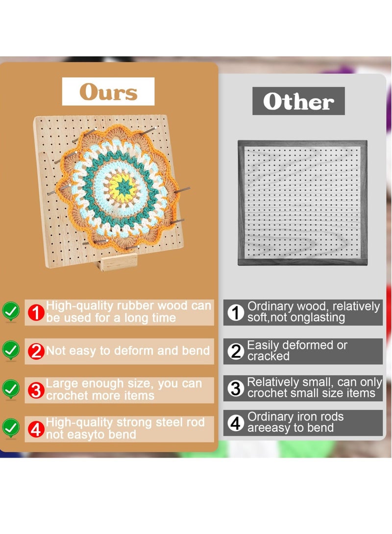 KASTWAVE Wooden Crochet Blocking Board, Crochet Blocking Board, Bamboo Blocking Board for Knitting Crochet (20pcs steel rod + 5pcs big eye steel needle)  - Image 4