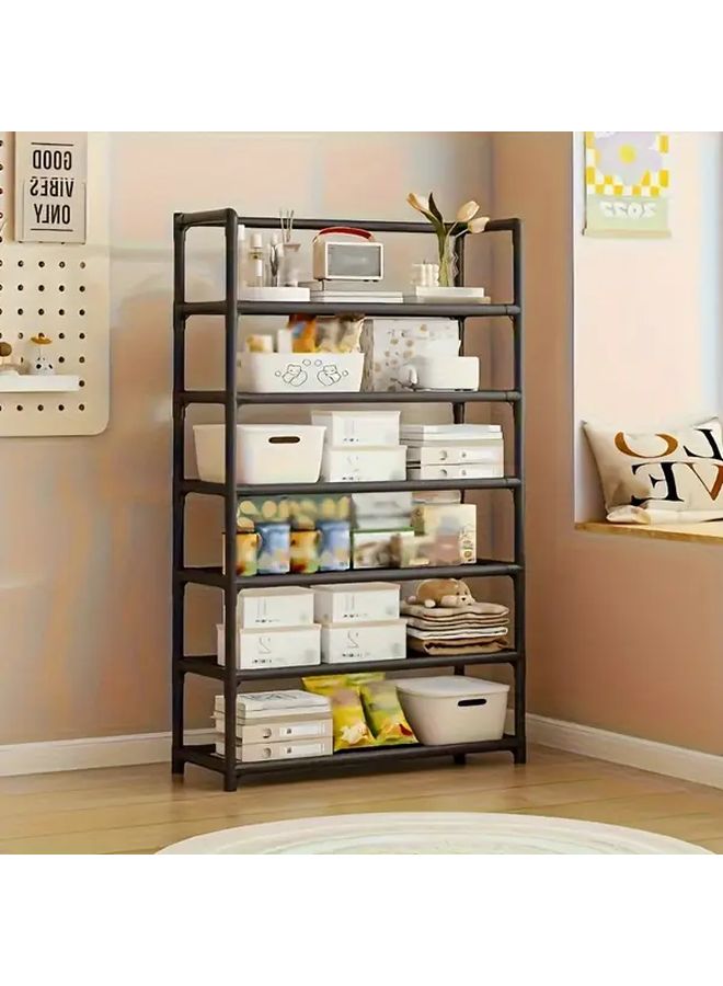 Black 6 Tier Metal Shelf Organizer Heavy Duty Space Saving Storage Rack - Image 5