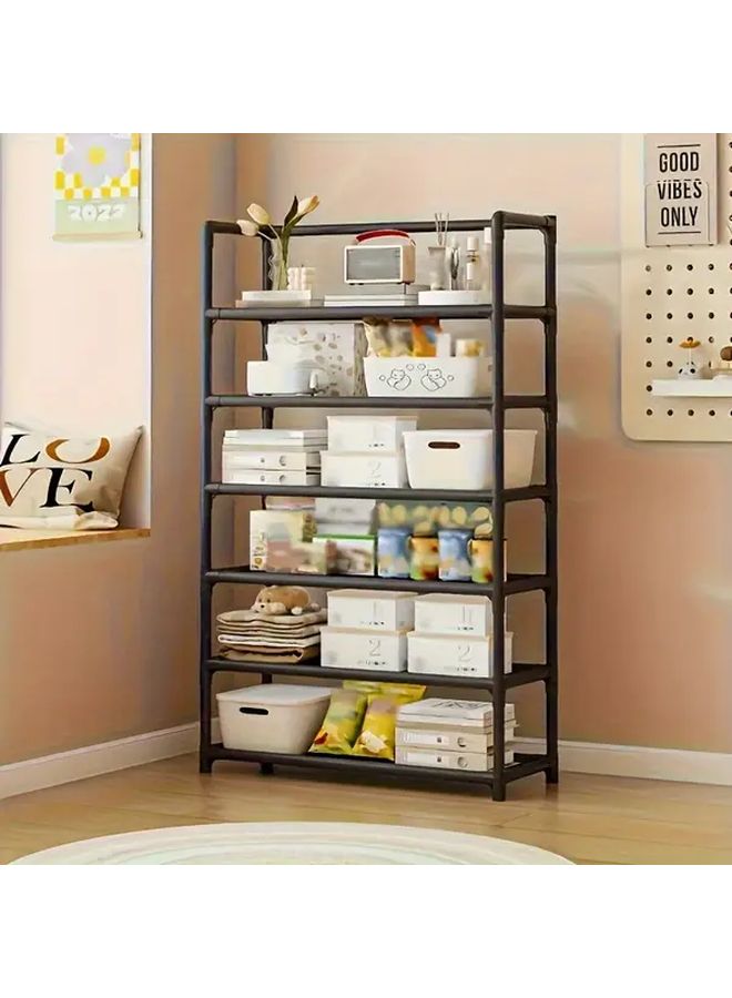 Black 6 Tier Metal Shelf Organizer Heavy Duty Space Saving Storage Rack - Image 1