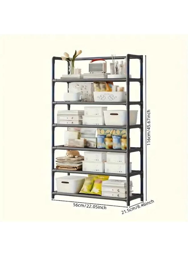 Black 6 Tier Metal Shelf Organizer Heavy Duty Space Saving Storage Rack - Image 4