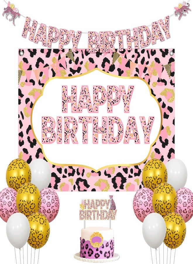 Balterever Cheetah Print Birthday Decorations for Girl Leopard Happy Birthday Backdrop Banner Cake Topper for Safari Jungle Animal Cheetah Supplies - Image 1
