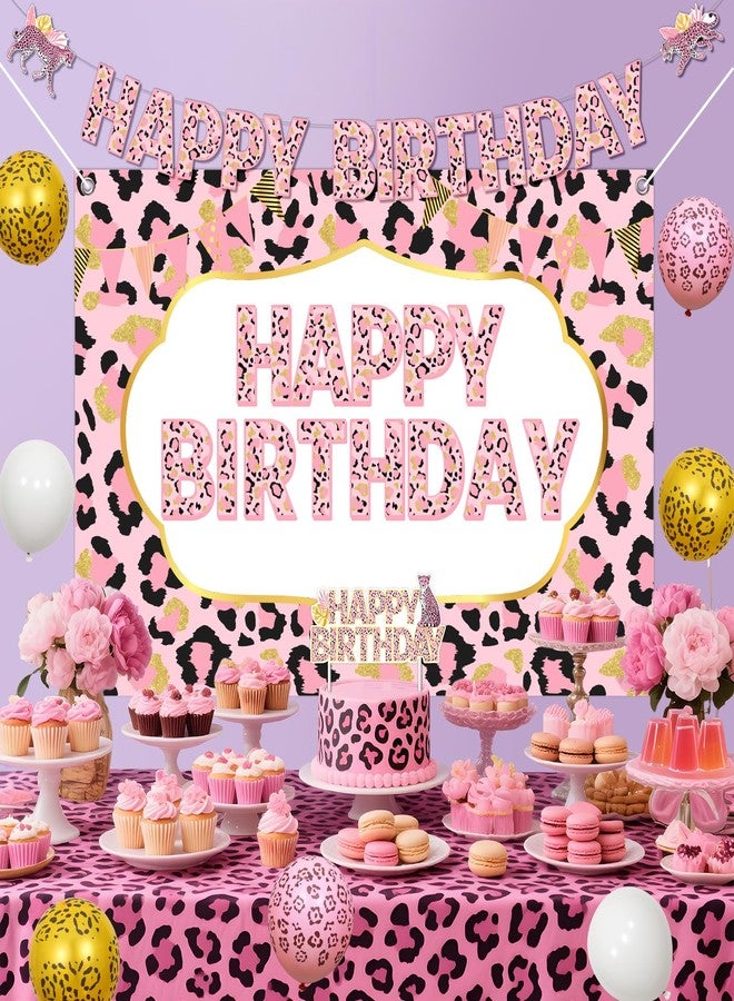 Balterever Cheetah Print Birthday Decorations for Girl Leopard Happy Birthday Backdrop Banner Cake Topper for Safari Jungle Animal Cheetah Supplies - Image 3