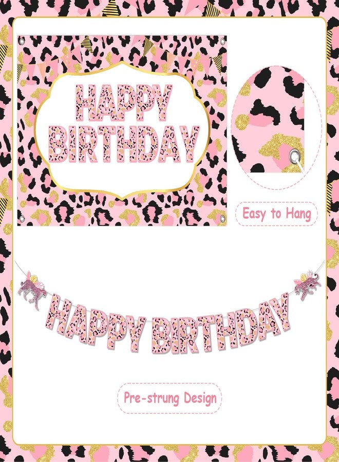 Balterever Cheetah Print Birthday Decorations for Girl Leopard Happy Birthday Backdrop Banner Cake Topper for Safari Jungle Animal Cheetah Supplies - Image 5