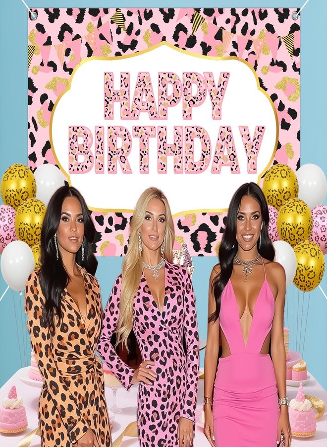 Balterever Cheetah Print Birthday Decorations for Girl Leopard Happy Birthday Backdrop Banner Cake Topper for Safari Jungle Animal Cheetah Supplies - Image 4