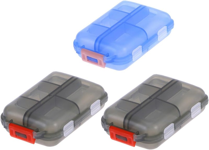 3pcs Double Layer Travel Pill Organizer Mini Medicine Storage Case with 10 Compartments, Portable Container for Supplements and Medication, Gray and Blue for Daily and Travel Use - Image 1