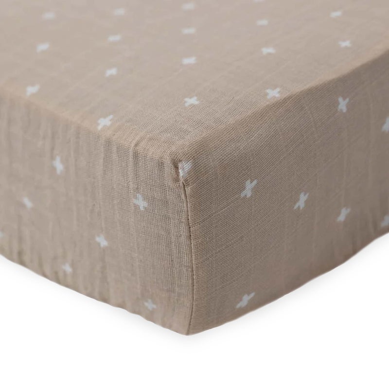 Little Unicorn Premium Crib Sheet | Breathable & Super-Soft Muslin Fabric (Taupe Cross) - Image 2