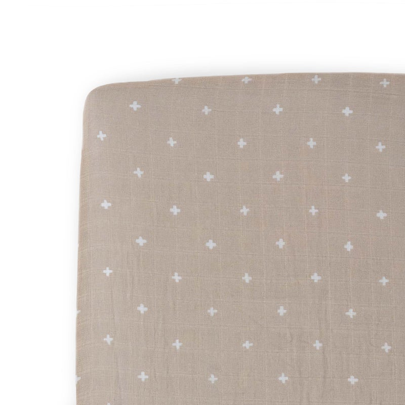 Little Unicorn Premium Crib Sheet | Breathable & Super-Soft Muslin Fabric (Taupe Cross) - Image 1