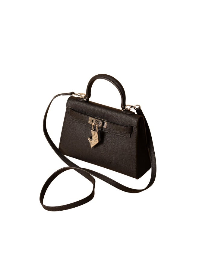 Classic Women's Handbag with Top Handle and Unique Metal Lock - Black - Image 3