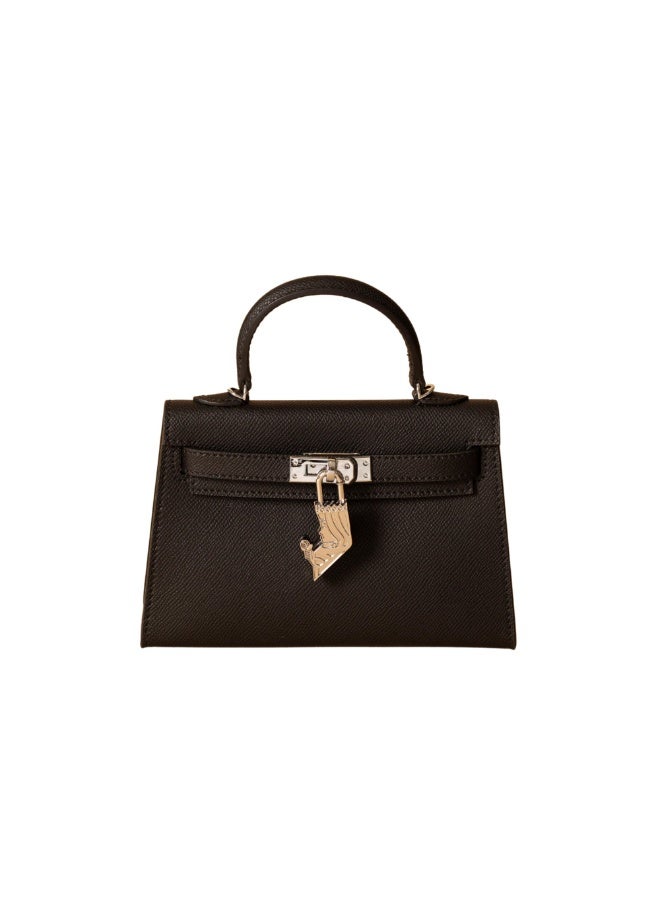 Classic Women's Handbag with Top Handle and Unique Metal Lock - Black - Image 1
