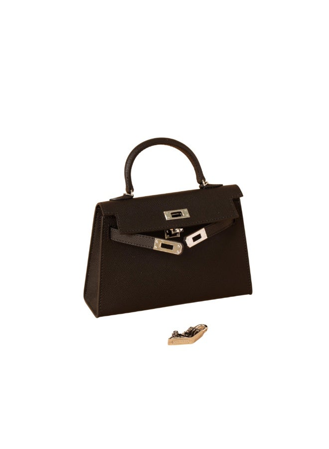 Classic Women's Handbag with Top Handle and Unique Metal Lock - Black - Image 5