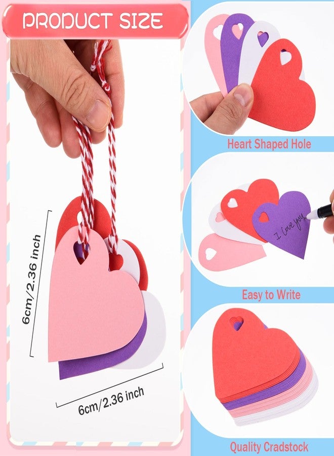 FOBSME 500 Pcs Heart Paper Gift Tags Valentine's Day Heart Tags Blank Hearts Hanging Label Paper Present Wrapping Tags with 328 Ft String for Mother's Day Weddings(Red, Pink, White, Purple) - Image 3