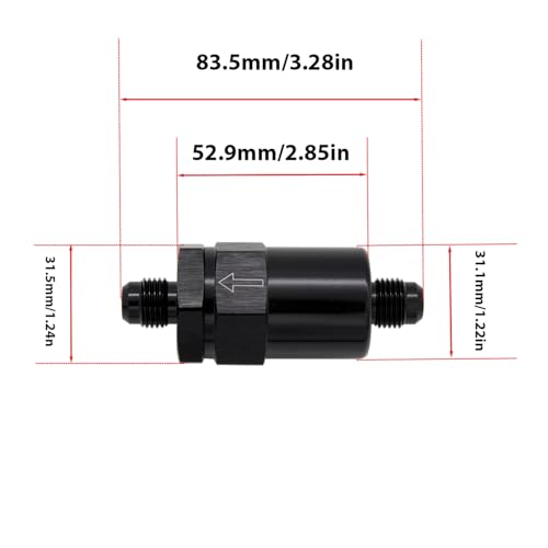 KRD PERFORMANCE 6AN Billet Inline Fuel Filter Aluminum with 30 Micron Spring Bronze Insert Element Black - Image 3
