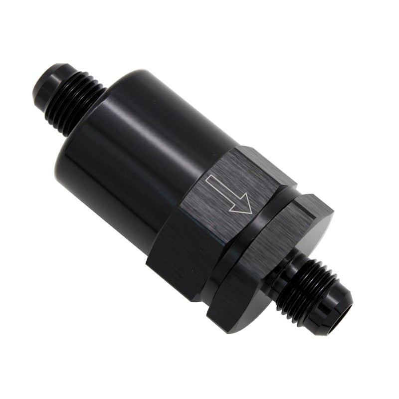 KRD PERFORMANCE 6AN Billet Inline Fuel Filter Aluminum with 30 Micron Spring Bronze Insert Element Black - Image 2