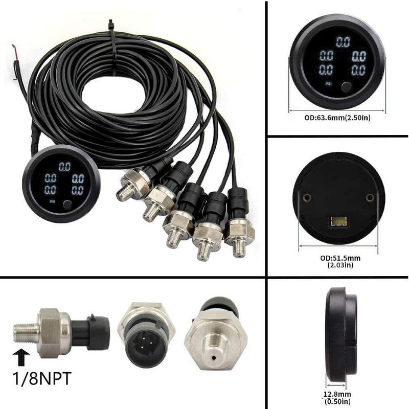 ZHSYMX 2-Inch 52mm Digital Air Suspension Pressure Gauge with 5 Sensors - Image 2