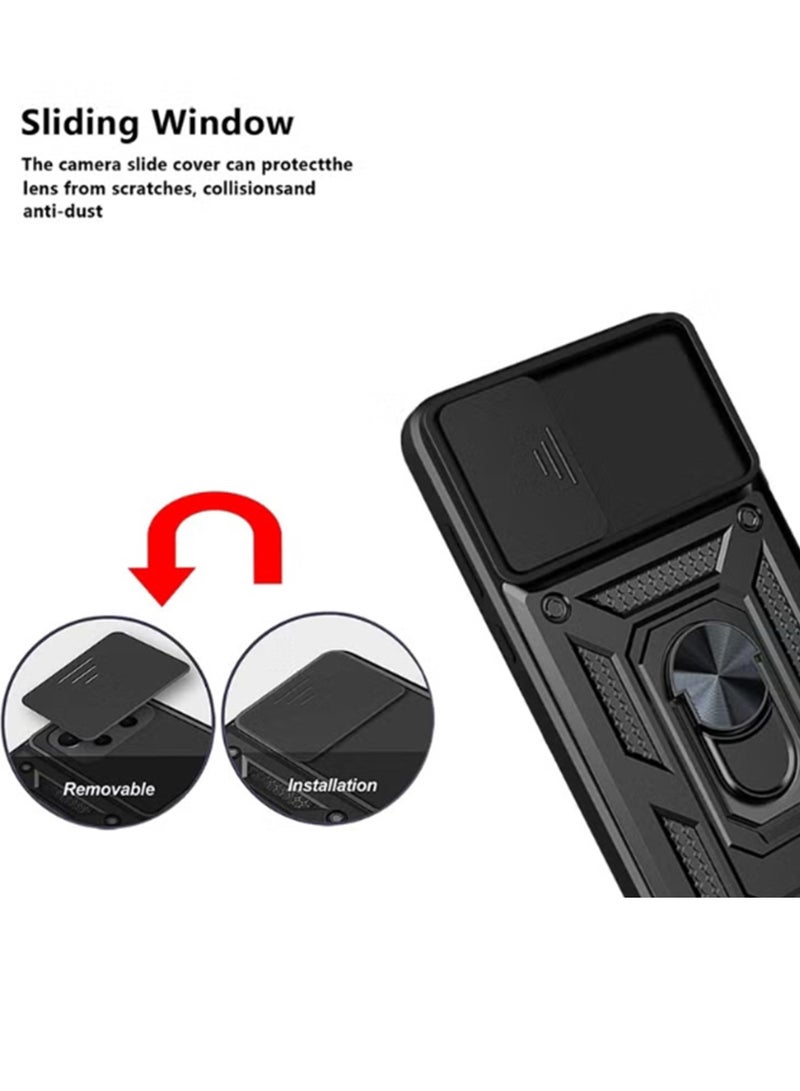 for Infinix Note 50 X Case Cover, Slide Camera Lens Cover, Magnetic Ring Holder Kickstand Protective Phone Case for Infinix Note 50 X, Black. - Image 2