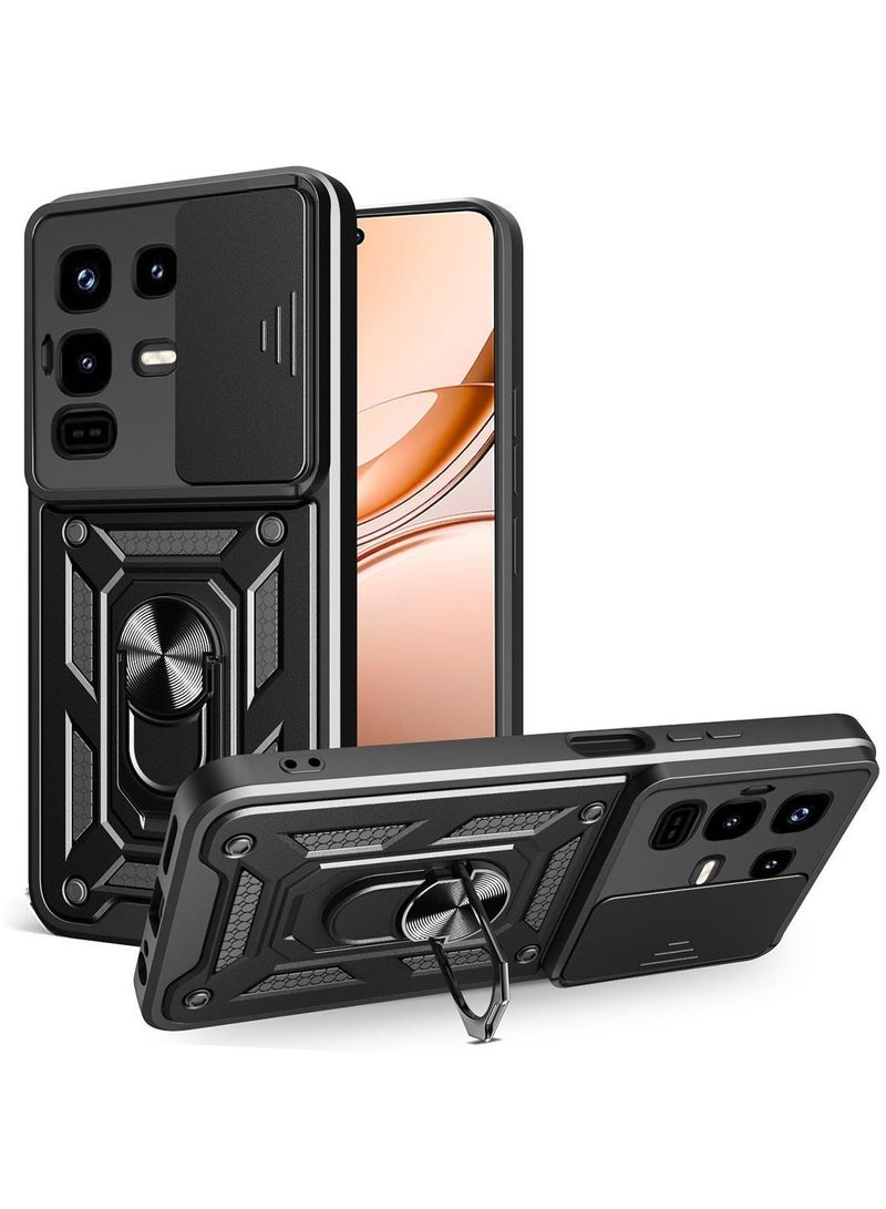 for Infinix Note 50 X Case Cover, Slide Camera Lens Cover, Magnetic Ring Holder Kickstand Protective Phone Case for Infinix Note 50 X, Black. - Image 1