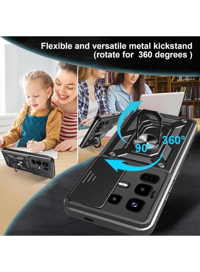 for Infinix Note 50 X Case Cover, Slide Camera Lens Cover, Magnetic Ring Holder Kickstand Protective Phone Case for Infinix Note 50 X, Black. - Image 4