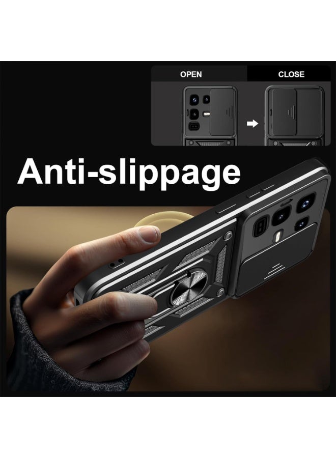 for Infinix Note 50 X Case Cover, Slide Camera Lens Cover, Magnetic Ring Holder Kickstand Protective Phone Case for Infinix Note 50 X, Black. - Image 2