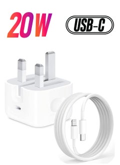 iPhone 20W Fast Charger | USB-C Wall Fast Charger with 1m USB-C to Lightning Cable, Compatible with iPhone 14, 14 Pro, 14 Pro Max, 13, 12, SE 2020, 11, XR, XS Max, X, iPad