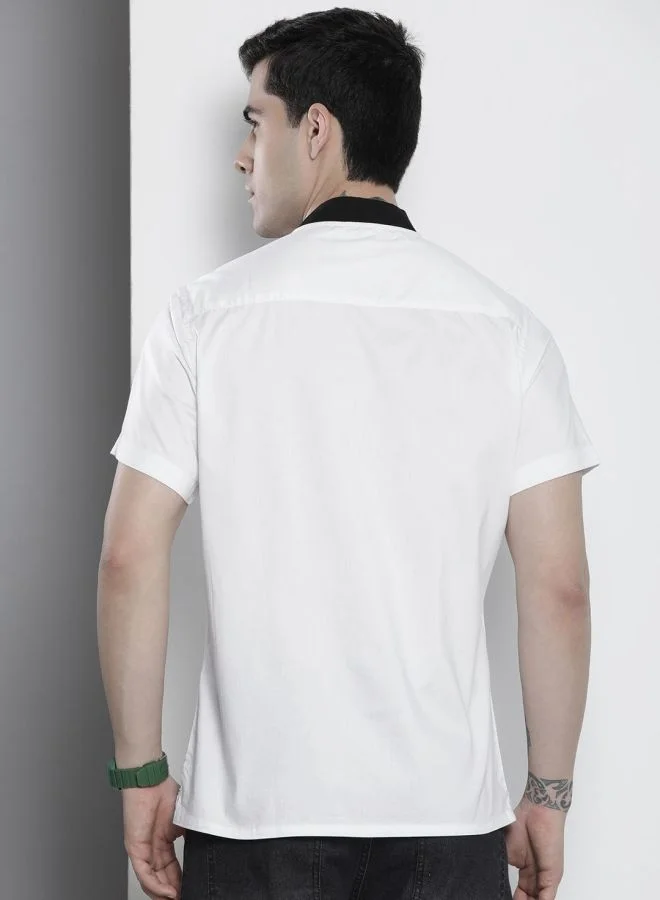 The Indian Garage Co Men Regular Fit Placement Print Half Sleeves Baseball Collar Casual Shirt