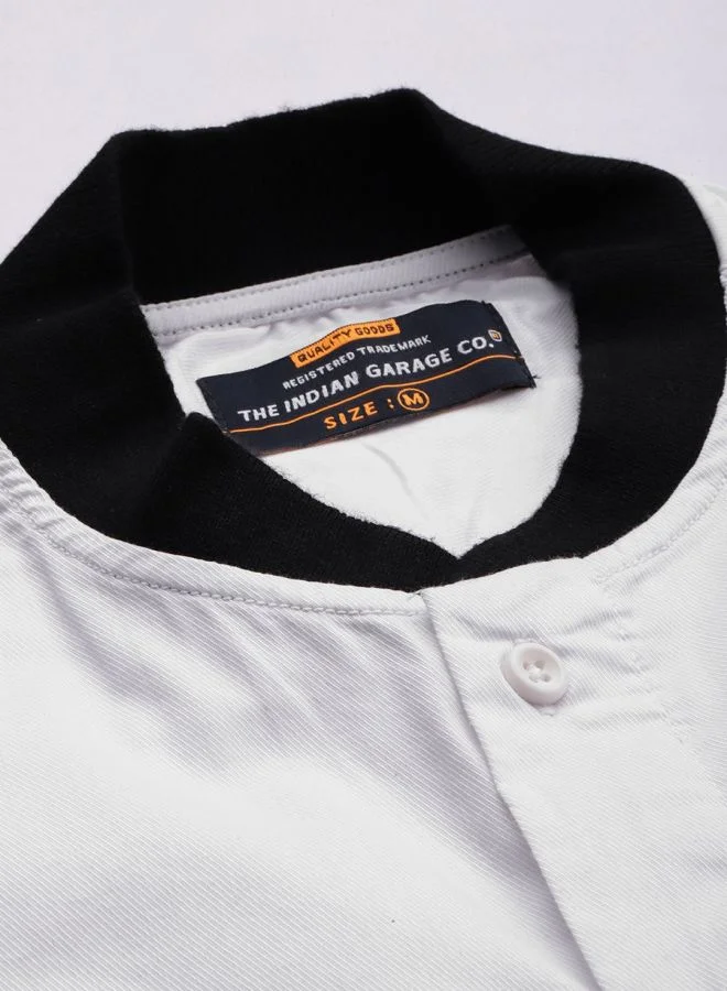 The Indian Garage Co Men Regular Fit Placement Print Half Sleeves Baseball Collar Casual Shirt
