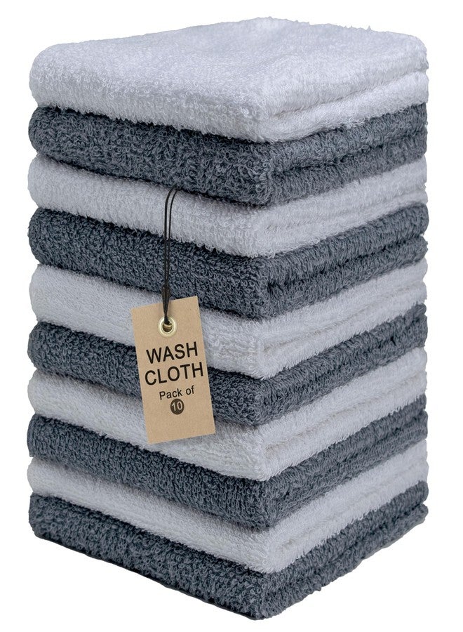Textila Terry Washcloths - 12x12 Inches - Pack of 10 - Grey & White - Highly Absorbent, Soft Feel and Multipurpose Cotton Wash Cloths for Everyday Use - Image 1